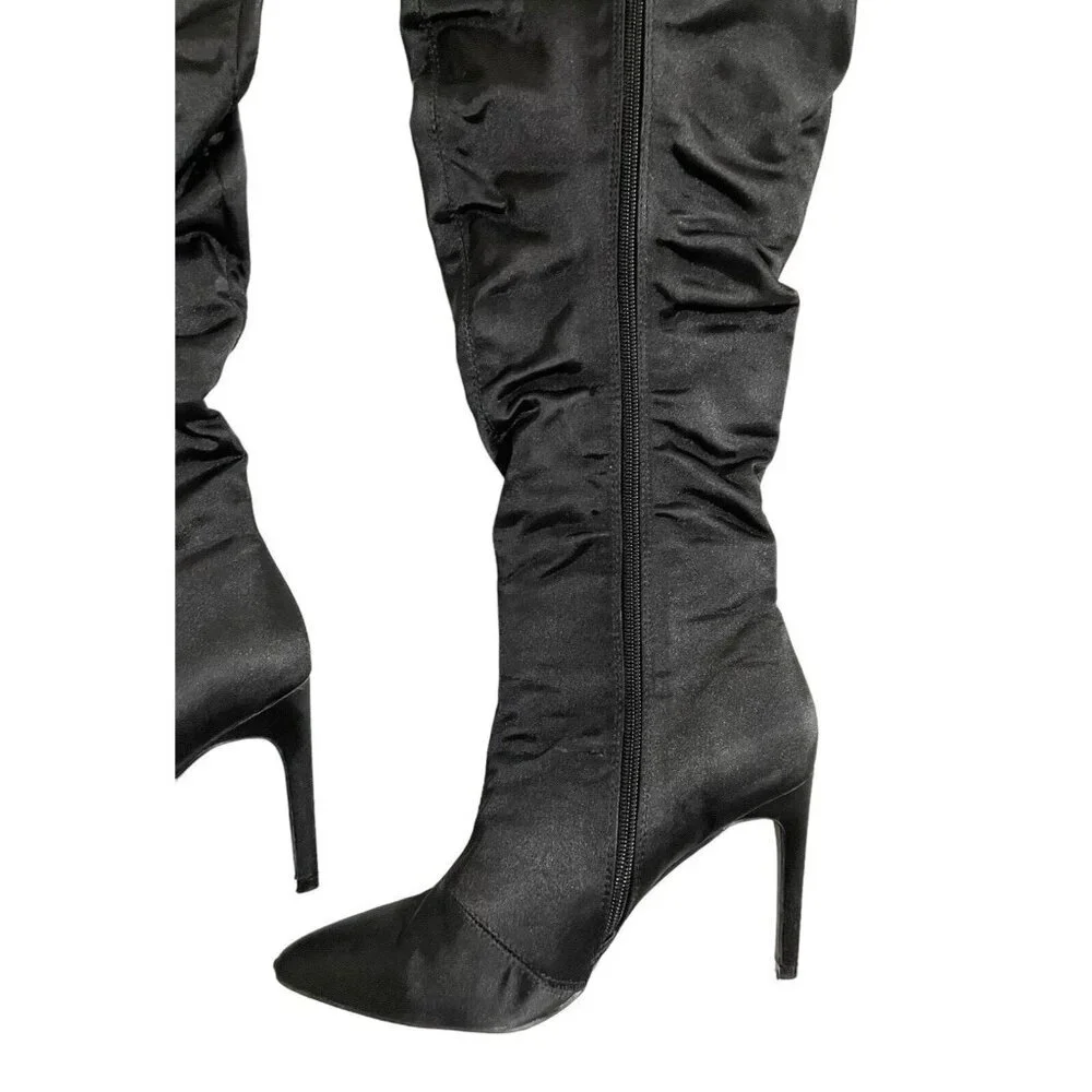 Cape Robbin Over the Knee Boots Black Satin Stiletto Heels SZ 7 New